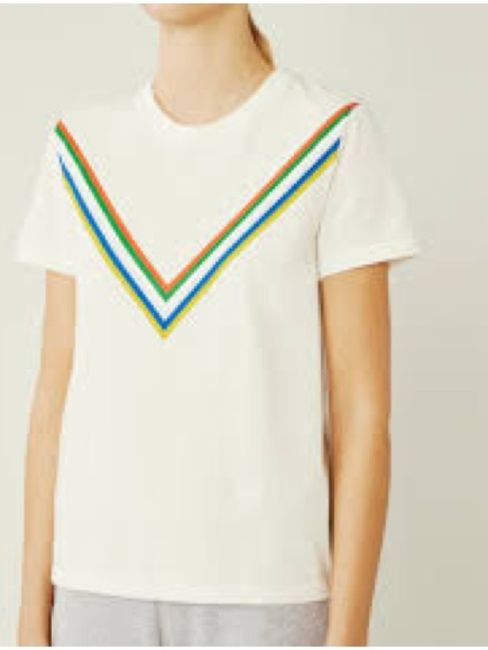 Tory Sport White Tee with Red, Blue, Green & Yellow Chevron